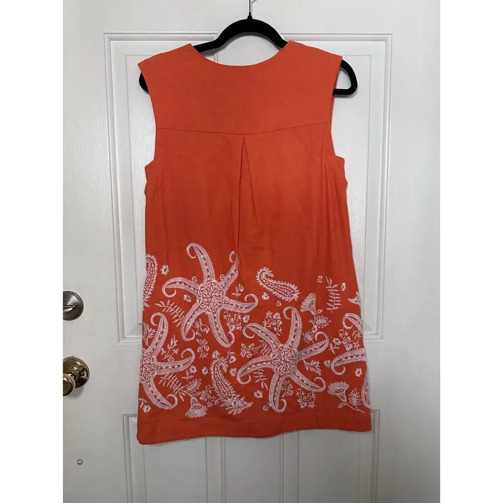 Maeve Anthropologie Dress Women 4 Embroidered Starfish Linen Viscose Boho Resort - Picture 8 of 10